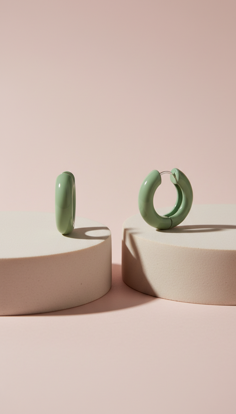 Soft Sage Enamel Hoop Earrings